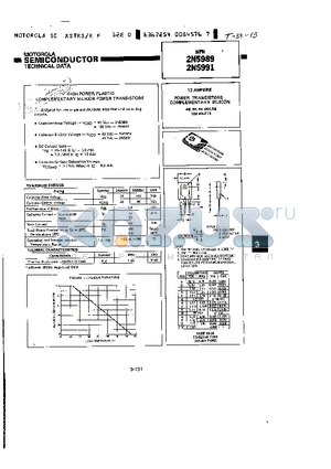 2N5989 datasheet - 12 AMPERE POWER TRANSISTORS COMPLEMENTARY SILICON 40,60,80 VOLTS 100 WATTS