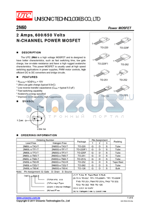 2N60 datasheet - 2 Amps, 600/650 Volts N-CHANNEL POWER MOSFET