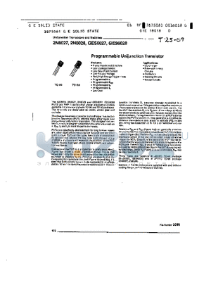 2N6027 datasheet - PROGRAMMABLE UNIJUNCTION TRANSISTOR