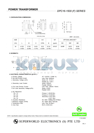 DPC16-1500 datasheet - POWER TRANSFORMER