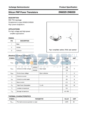 2N6029 datasheet - Silicon PNP Power Transistors