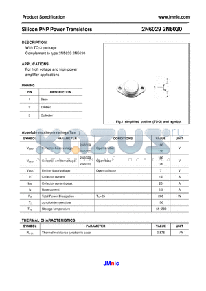 2N6030 datasheet - Silicon PNP Power Transistors