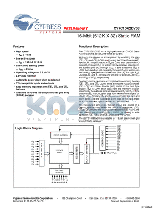 CY7C1062DV33-10BGXI datasheet - 16-Mbit (512K X 32) Static RAM