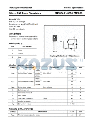 2N6034 datasheet - Silicon PNP Power Transistors