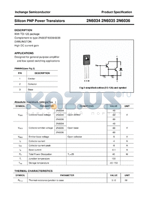 2N6036 datasheet - Silicon PNP Power Transistors