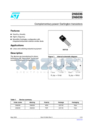 2N6036_09 datasheet - Complementary power Darlington transistors