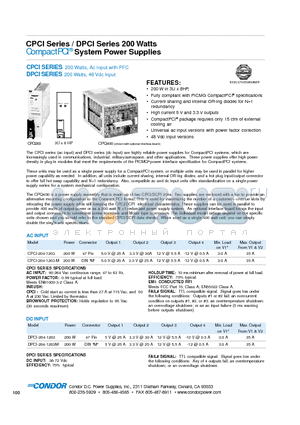 DPCI-204-1203 datasheet - The CPCI series (ac input) and DPCI series (dc input) are highly reliable power supplies for CompactPCI systems, which are increasingly used in communications, industrial, military/aerospace, and other applications.