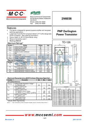 2N6036 datasheet - PNP Darlington Power Transistor