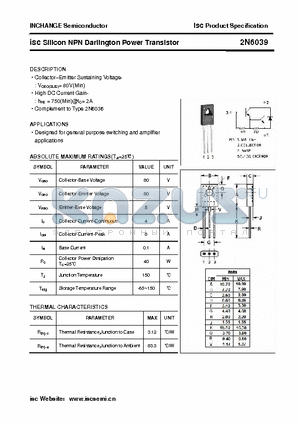 2N6039 datasheet - isc Silicon NPN Darlington Power Transistor