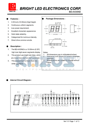 BD-A435ND datasheet - bright red chips, which are made from GaP on GaP substrate