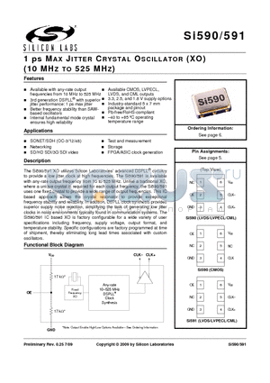 591SB148M352DG datasheet - 1 ps MAX JITTER CRYSTAL OSCILLATOR
