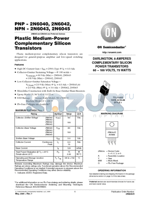 2N6040 datasheet - Plastic Medium−Power Complementary Silicon Transistors