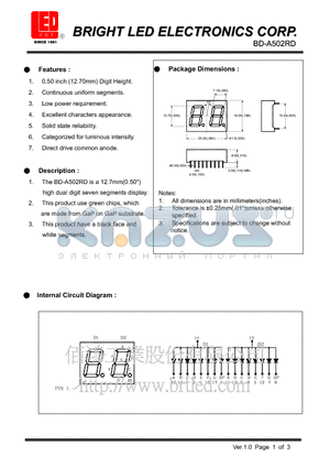 BD-A502RD datasheet - green chips, which are made from GaP on GaP substrate