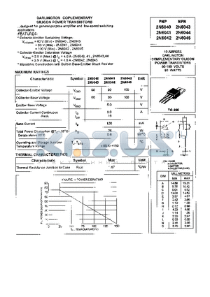 2N6042 datasheet - DARLINGTON COMPLEMENTARY SILICON POWER TRANSISTORS