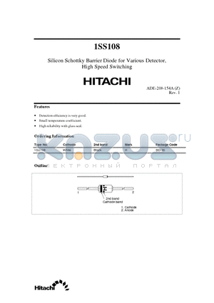 1SS108 datasheet - Silicon Schottky Barrier Diode for Various Detector, High Speed Switching