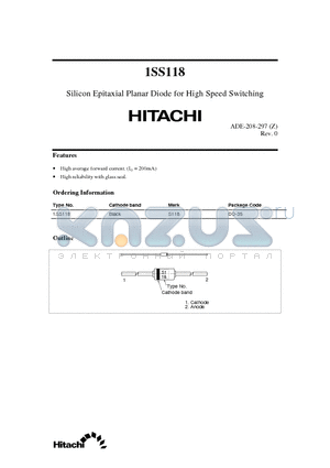 1SS118 datasheet - Silicon Epitaxial Planar Diode for High Speed Switching