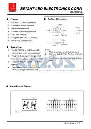 BD-A50DRD datasheet - super red chips, which are made from AlGaAs on GaAs substrate.