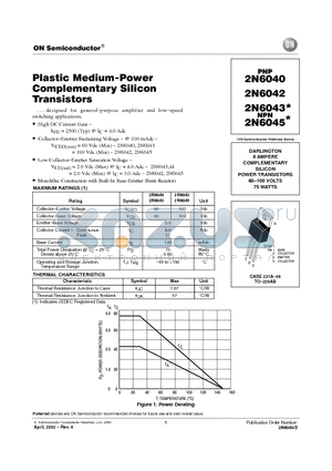 2N6043 datasheet - COMPLEMENTARY SILICON POWER TRANSISTORS