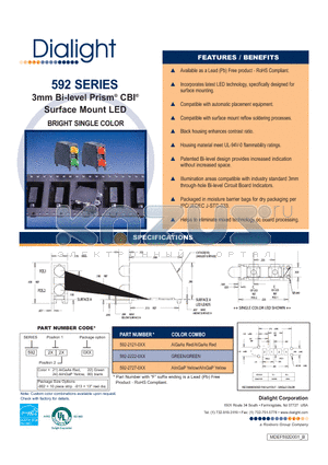 592-0000-013 datasheet - 3mm Bi-level Prism CBI Surface Mount LED BRIGHT SINGLE COLOR