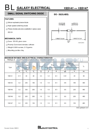 1SS141 datasheet - SMALL SIGNAL SWITCHING DIODE