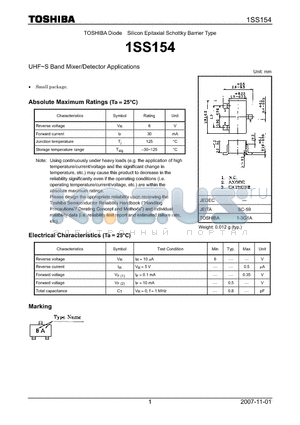 1SS154 datasheet - UHF~S Band Mixer/Detector Applications