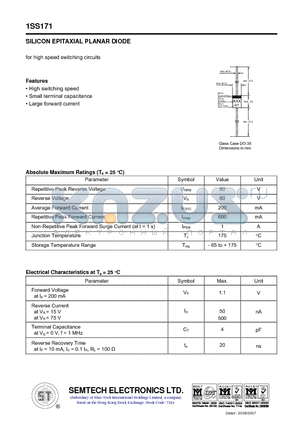 1SS171 datasheet - SILICON EPITAXIAL PLANAR DIODE