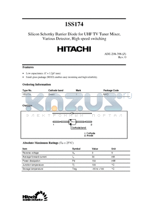 1SS174 datasheet - Silicon Schottky Barrier Diode for UHF TV Tuner Mixer, Various Detector, High speed switching