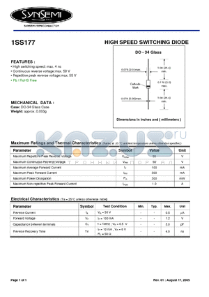 1SS177 datasheet - HIGH SPEED SWITCHING DIODE