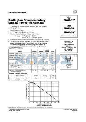 2N6052_06 datasheet - Darlington Complementary Silicon Power Transistors