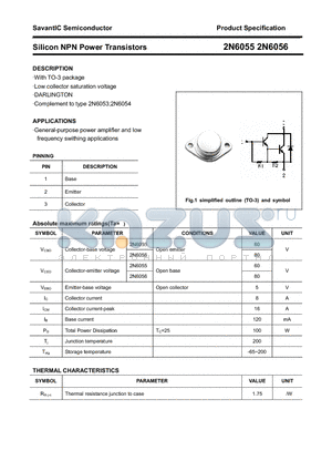 2N6055 datasheet - Silicon NPN Power Transistors