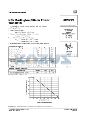 2N6056 datasheet - NPN Darlington Silicon Power Transistor