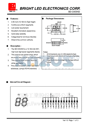 BD-C403ND datasheet - yellow chips, which are made from GaAsP on GaP substrate.