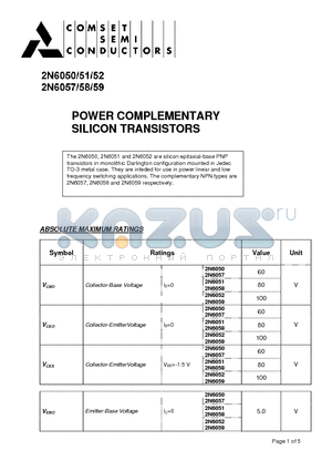 2N6058 datasheet - POWER COMPLEMENTARY SILICON TRANSISTORS