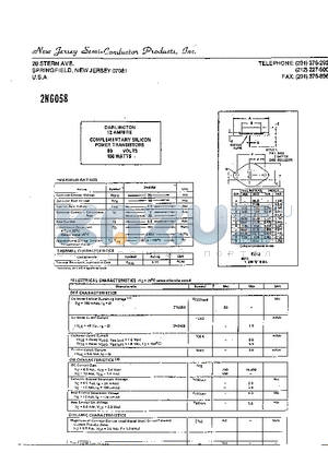 2N6058 datasheet - COMPLEMENTARY SILICON POWER TRANSISTORS