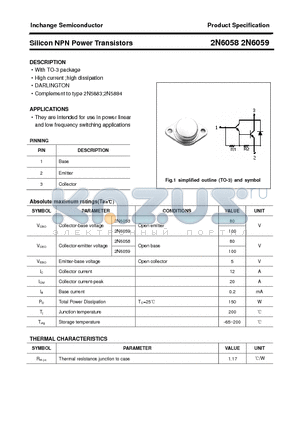 2N6058 datasheet - Silicon NPN Power Transistors