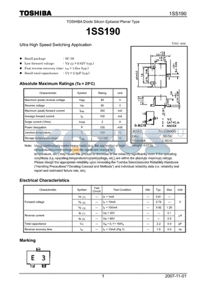 1SS190 datasheet - Ultra High Speed Switching Application