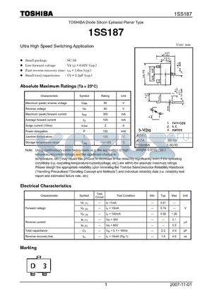 1SS187T5LT datasheet - Ultra High Speed Switching Application