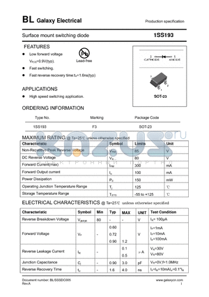 1SS193 datasheet - Surface mount switching diode