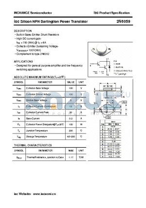 2N6059 datasheet - isc Silicon NPN Darlingtion Power Transistor