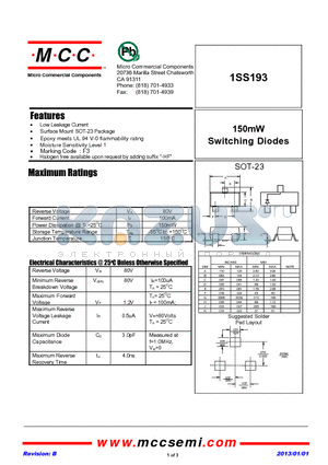 1SS193-13 datasheet - 150mW Switching Diodes