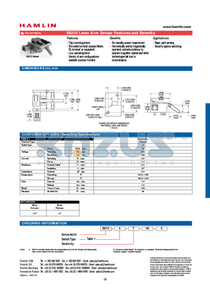 59210 datasheet - Lever Arm Sensor Features and Benefits