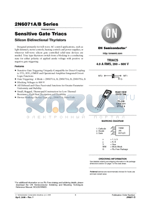 2N6071AG datasheet - Sensitive Gate Triacs Silicon Bidirectional Thyristors