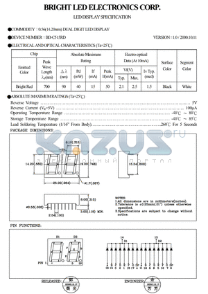 BD-C515RD datasheet - 0.56(14.20mm) DUAL DIGIT LED DISPLAY