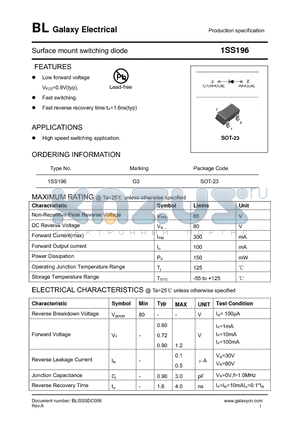 1SS196 datasheet - Surface mount switching diode