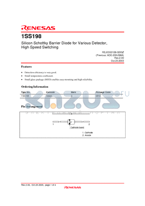 1SS198 datasheet - Silicon Schottky Barrier Diode for Various Detector, High Speed Switching
