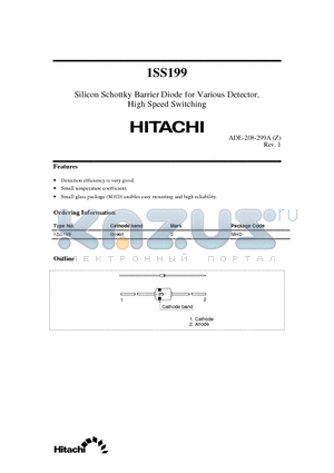 1SS199 datasheet - Silicon Schottky Barrier Diode for Various Detector, High Speed Switching