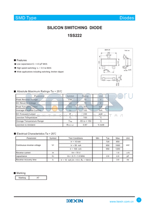 1SS222 datasheet - SILICON SWITCHING DIODE