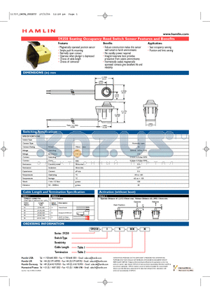 59250-1-S-05-A datasheet - Seating Occupancy Reed Switch Sensor Features and Benefits