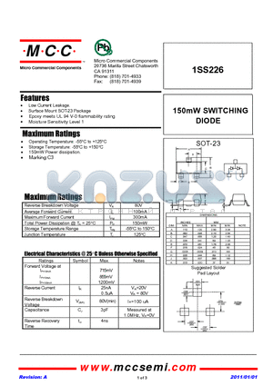1SS226 datasheet - 150mW SWITCHING DIODE