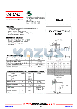 1SS226 datasheet - 150mW SWITCHING DIODE